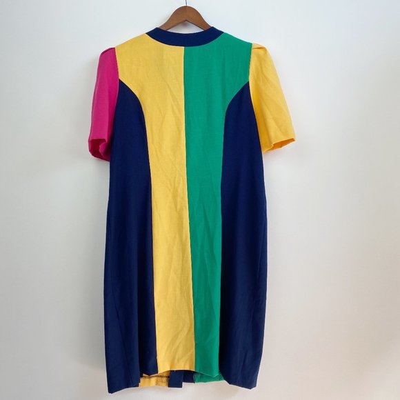 vintage color block button-up midi shift dress - Picture 3 of 7